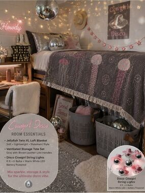 Cowgirl String Lights Dorm Decor Pink Disco Silver 6 ft Battery Powered NEW